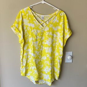 East 5th bright yellow lightweight rayon blouse, size L